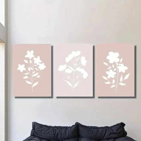 3pcs Blush Pink Abstract Minimalist Flowers  Wall Art Set Canvas Unframed - High Quality Print 100% Australian Made Wall Canvas