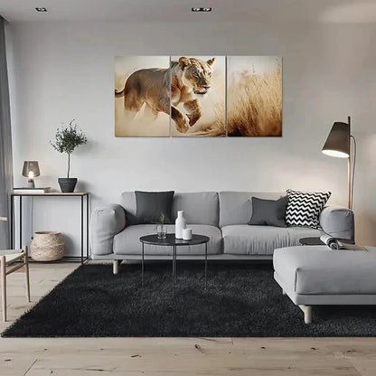 3pcs Wildlife Lioness Animal Themed Metal Print Ready to Hang Art