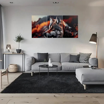 3pcs Vibrant Autumn Colors Wolf Metal Print Ready to Hang Art