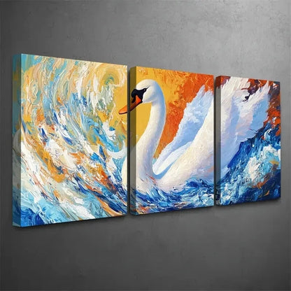 3pcs Summer Swan in Indigo and Amber Wall Art Set Canvas Framed 40x60cm - High Quality Print 100% Australian Made Wall Canvas Ready to Hang