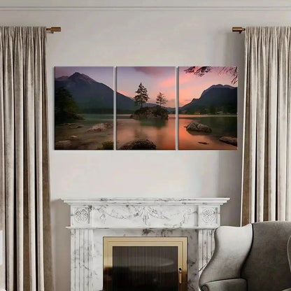 3pcs Lake Trees Rocks and Mountains Landscape Wall Art Set Canvas Framed 40x60cm - High Quality Print 100% Australian Made Wall Canvas Ready to Hang