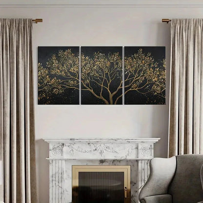 3pcs Golden Tree Branches Art Abstract Nature Metal Print Ready to Hang Art