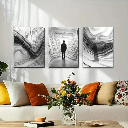3pcs Abstract Black and White Pathway Perfect Wall Art Canvas Unframed – High Quality Print 100% Australian Made Wall Canvas