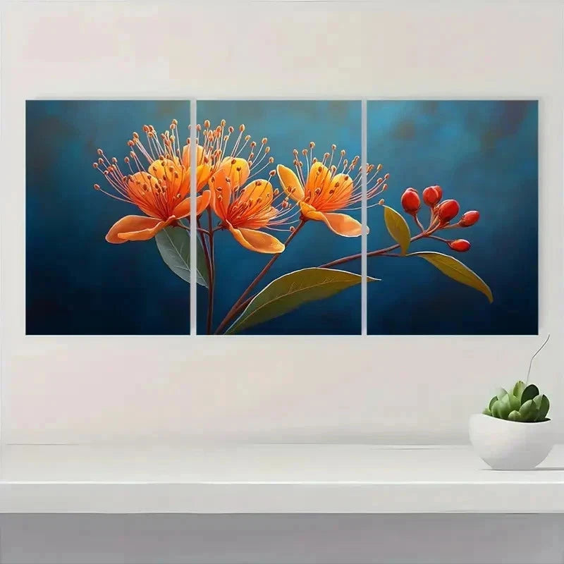3pcs Myrtle Flower Nature Perfect Wall Art Set Canvas Framed 40x60cm - High Quality Print 100% Australian Made Wall Canvas Ready to Hang