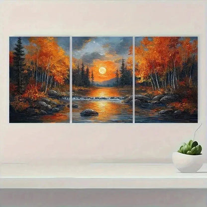 3pcs Autumn Moonlit Forest Canvas Art Wall Art Set Canvas Framed 40x60cm - High Quality Print 100% Australian Made Wall Canvas Ready to Hang