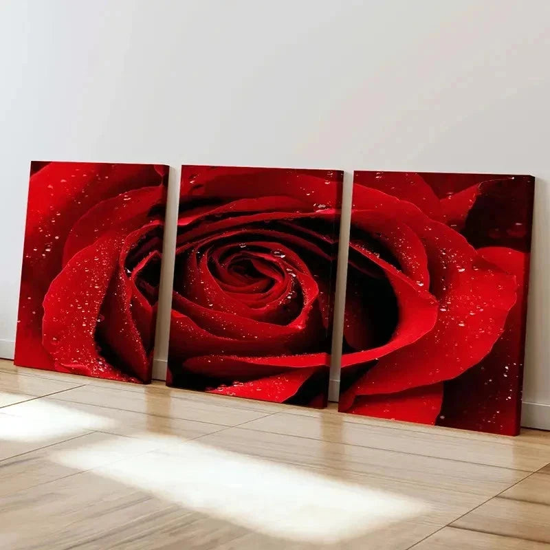 3pcs Floral Art Red Rose Flower Decor Wall Art Set Canvas Framed 50x70cm - High Quality Print 100% Australian Made Wall Canvas Ready to Hang