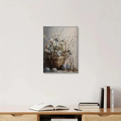 Beautiful Vintage Flower Basket Painting 60x90cm Metal Print Ready to Hang