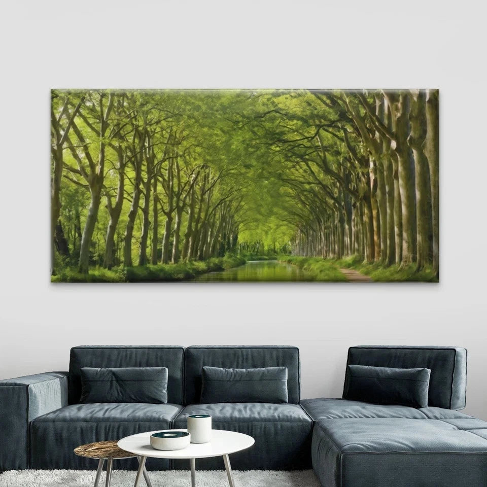 Forest Tree Tunnel with River Wall Art Canvas Office Home Room Framed 120x60cm
