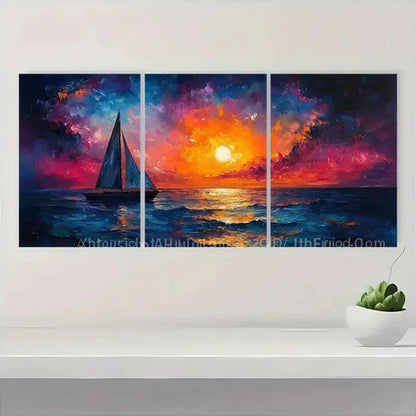 3pcs Vibrant Abstract Night Landscape Wall Art Canvas Unframed - High Quality Print 100% Australian Made Wall Canvas