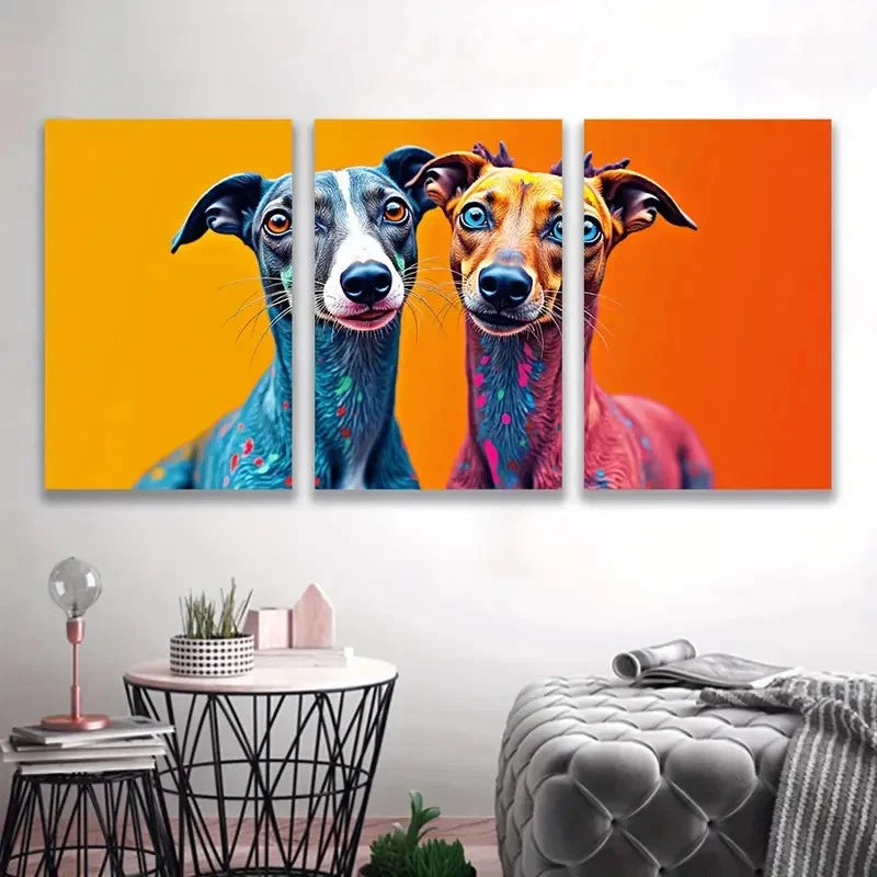 3pcs Colorful Dog Portraits with Floral Pattern Wall Art Set Canvas Framed 60x90cm - High Quality Print 100% Australian Made Wall Canvas Ready to Hang