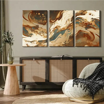 3pcs Earthy Tones Brown Abstract Fluid Perfect Wall Art Set Canvas Framed 40x60cm - High Quality Print 100% Australian Made Wall Canvas Ready to Hang