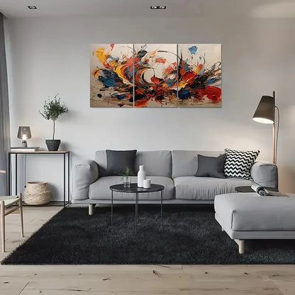 3pcs Swirls & Splashes Red Blue Yellow & Black Metal Print Ready to Hang Art