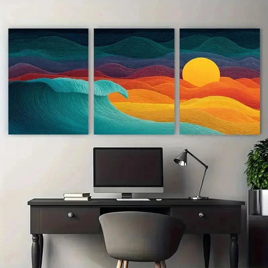 3pcs Ocean Sunset Coastal Minimalist Perfect Wall Art Set Canvas Framed 60x90cm - High Quality Print 100% Australian Made Wall Canvas Ready to Hang