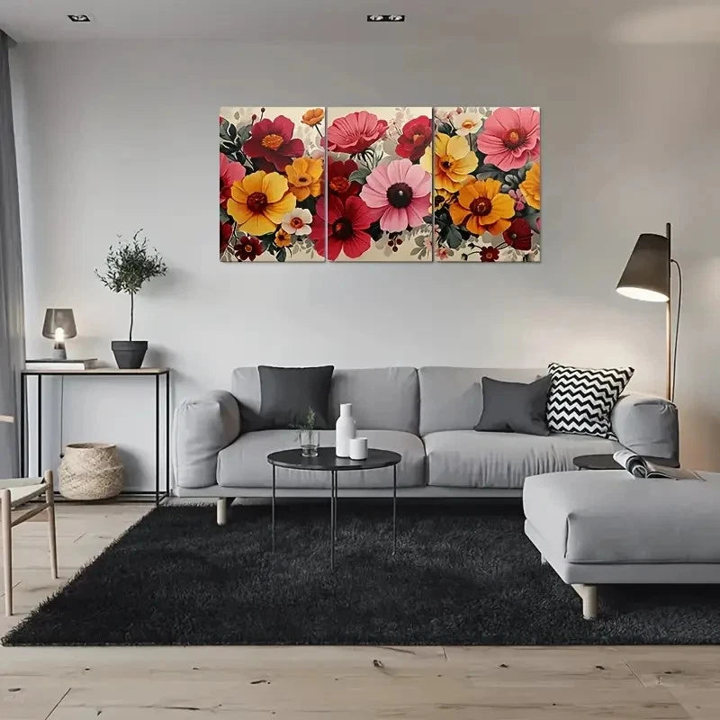 3pcs Vibrant Flowers Painting Metal Print Ready to Hang Art