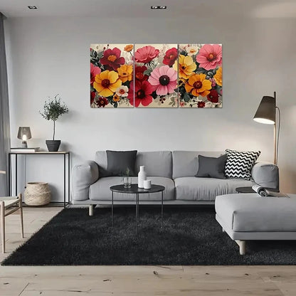 3pcs Vibrant Flowers Painting Metal Print Ready to Hang Art