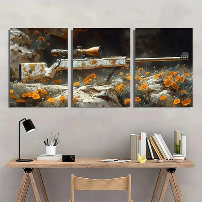 3pcs Vintage Rifle Rustic Hunting Scene Metal Print Ready to Hang Art