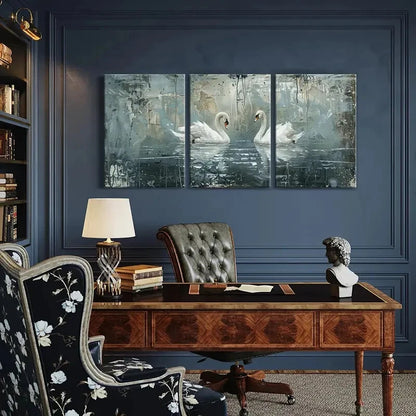3pcs Artistic Swans Urban Landscape Abstract Metal Print Ready to Hang Art