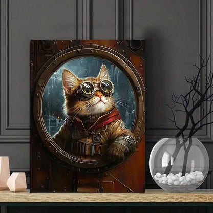 Steampunk Cat Glass Red  40x60cm Metal Print Ready to Hang