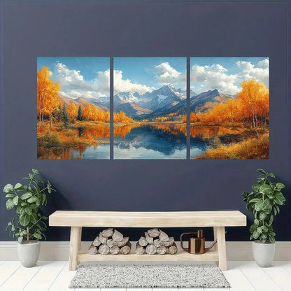 3pcs Bohemian Featuring Snow Capped Mountains Metal Print Ready to Hang Art