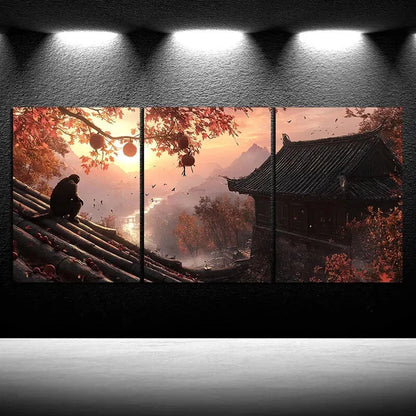 3pcs The Tree On The Eaves Monkey Metal Print Ready to Hang Art