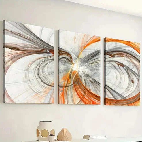 3pcs Featuring Abstract Orange And Gray Lines Perfect Wall Art Canvas Unframed – High Quality Print 100% Australian Made Wall Canvas