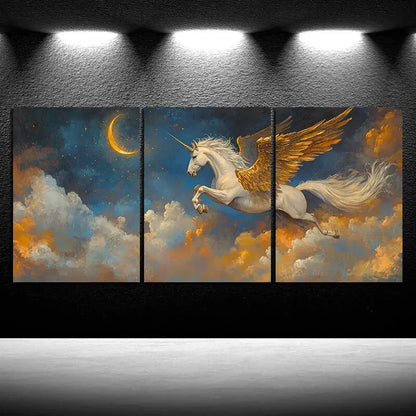 3pcs Beautiful Flying Horses In The Clouds Metal Print Ready to Hang Art
