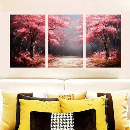 3pcs Pink Blossom Trees Nature Triptych    Wall Art Set Canvas Framed 60x90cm - High Quality Print 100% Australian Made Wall Canvas Ready to Hang