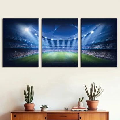 3pcs Spotlighted Playing Field Football Perfect Wall Art Set Canvas Framed 40x60cm - High Quality Print 100% Australian Made Wall Canvas Ready to Hang