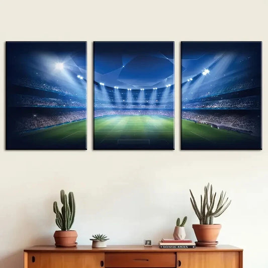 3pcs Spotlighted Playing Field Football Perfect Wall Art Set Canvas Framed 40x60cm - High Quality Print 100% Australian Made Wall Canvas Ready to Hang