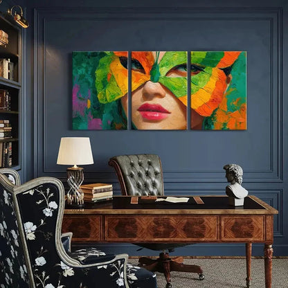 3pcs Artistic Mask Vibrant Colors Abstract Design Metal Print Ready to Hang Art