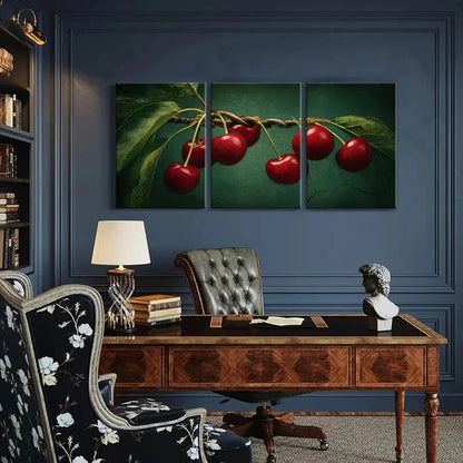3pcs Vibrant Red Fruits & Green Leaves Nature Metal Print Ready to Hang Art