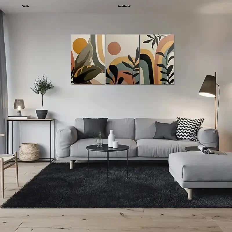 3pcs Abstract Geometric Vibrant Color Wall Art Set Canvas Framed 40x60cm - High Quality Print 100% Australian Made Wall Canvas Ready to Hang