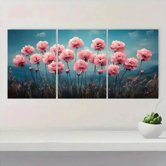 3pcs Sea Thrift Flower Armenia Marittima Perfect Wall Art Set Canvas Framed 40x60cm - High Quality Print 100% Australian Made Wall Canvas Ready to Hang