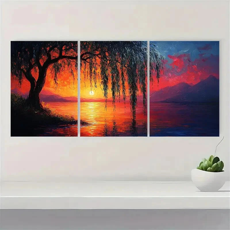 3pcs Willow Modern Abstract Painting Metal Print Ready to Hang Art