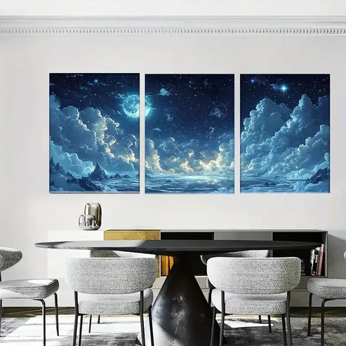 3pcs Beautiful Celestial Night Sky Wall Art Canvas Unframed - High Quality Print 100% Australian Made Wall Canvas
