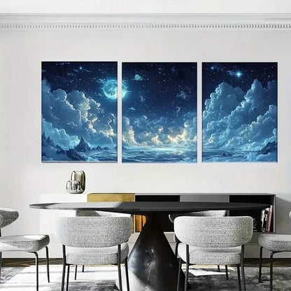 3pcs Beautiful Celestial Night Sky Wall Art Canvas Unframed - High Quality Print 100% Australian Made Wall Canvas
