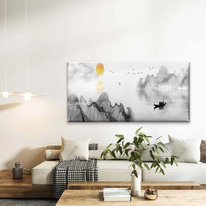 Black and White Mountain Lake Wall Art Canvas Office Home Room Framed 120x60cm