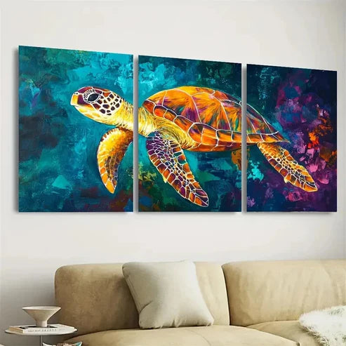 3pcs Sea Turtle Abstract Wall Art Set Canvas Unframed - High Quality Print 100% Australian Made Wall Canvas