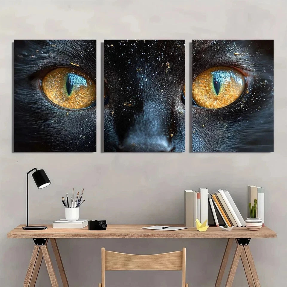 3pcs Vibrant Cat Eye Cosmic & Starry Design Metal Print Ready to Hang Art