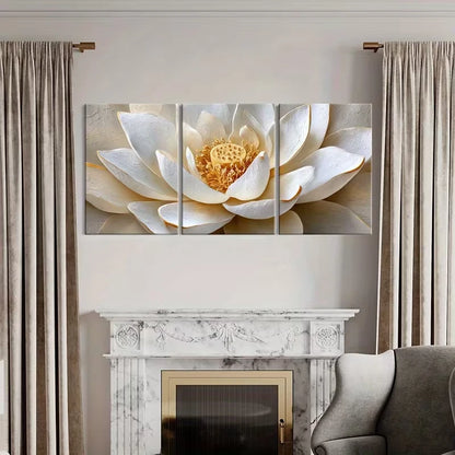 3pcs Elegant White Lotus Flower Decor  Wall Art Set Canvas Framed 60x90cm - High Quality Print 100% Australian Made Wall Canvas Ready to Hang