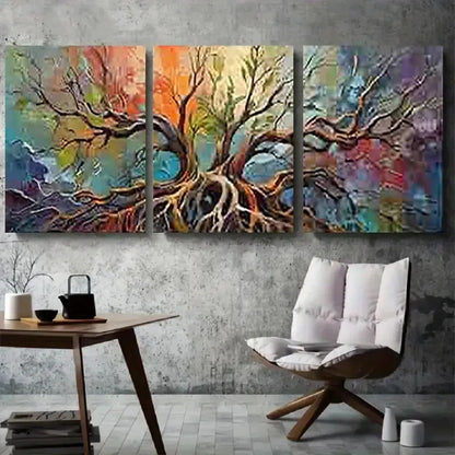 3pcs Colorful Roots & Branches Modern Nature Metal Print Ready to Hang Art