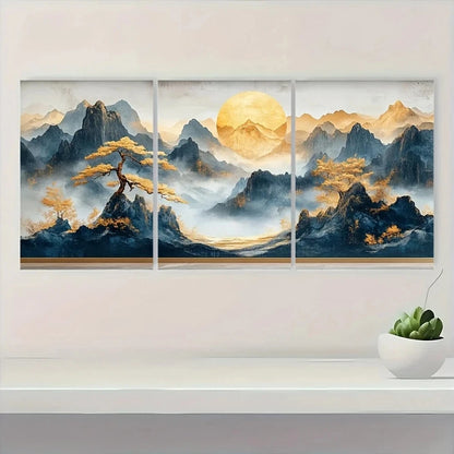 3pcs Golden Bonsai White Color Abstract Metal Print Ready to Hang Art