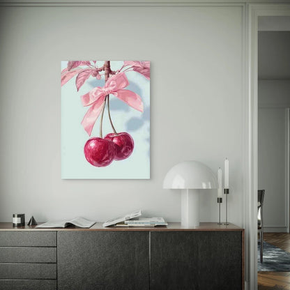 Cherry with Pink Bow 60x90cm Metal Print Ready to Hang