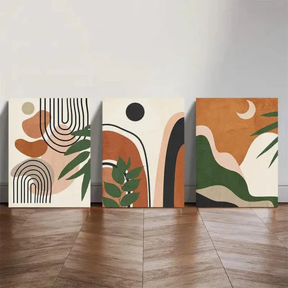 3pcs Abstract Geometric & Botanical Wall Art Set Canvas Unframed - High Quality Print 100% Australian Made Wall Canvas