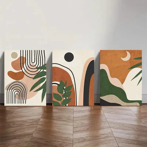 3pcs Abstract Geometric & Botanical Wall Art Set Canvas Unframed - High Quality Print 100% Australian Made Wall Canvas