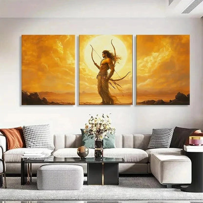 3pcs Archer in Golden Sunset Warrior Perfect Wall Art Set Canvas Framed 40x60cm - High Quality Print 100% Australian Made Wall Canvas Ready to Hang