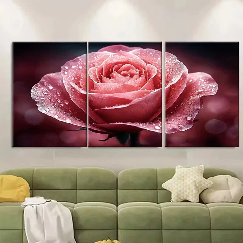 3pcs Bright Pink Rose Wall Art Set Canvas Framed 50x70cm – High Quality Print 100% Australian Made Wall Canvas Ready to Hang