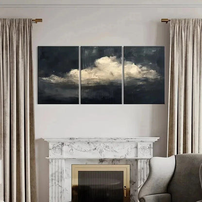 3pcs Abstract Dark Sky & White Clouds Wall Art Set Canvas Framed 40x60cm - High Quality Print 100% Australian Made Wall Canvas Ready to Hang