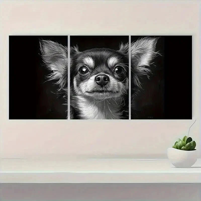 3pcs Chihuahua Black and White Dog Metal Print Ready to Hang Art