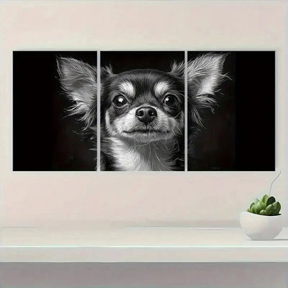 3pcs Chihuahua Black and White Dog Metal Print Ready to Hang Art